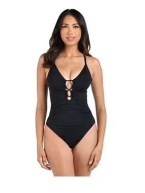 La Blanca Island Goddess Underwire Lace-Up One-Piece Swimsuit, 14